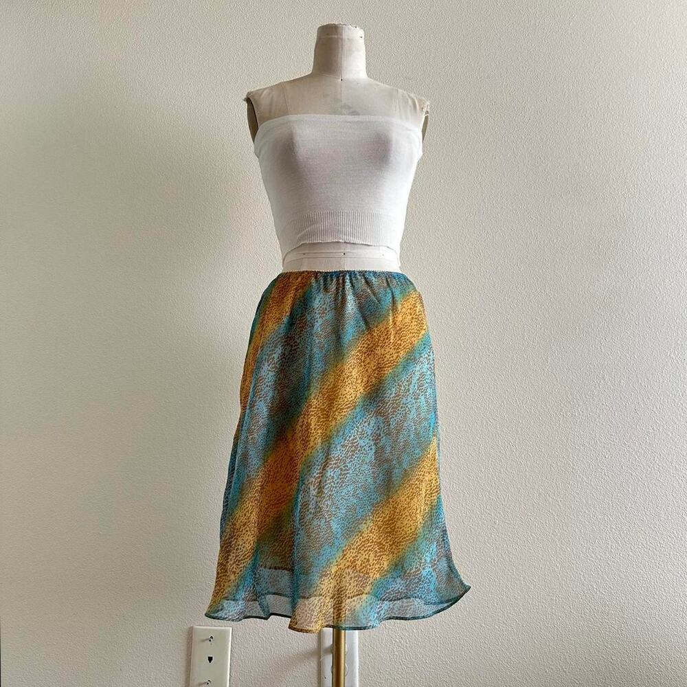 handmade blue yellow retro animal print midi skirt